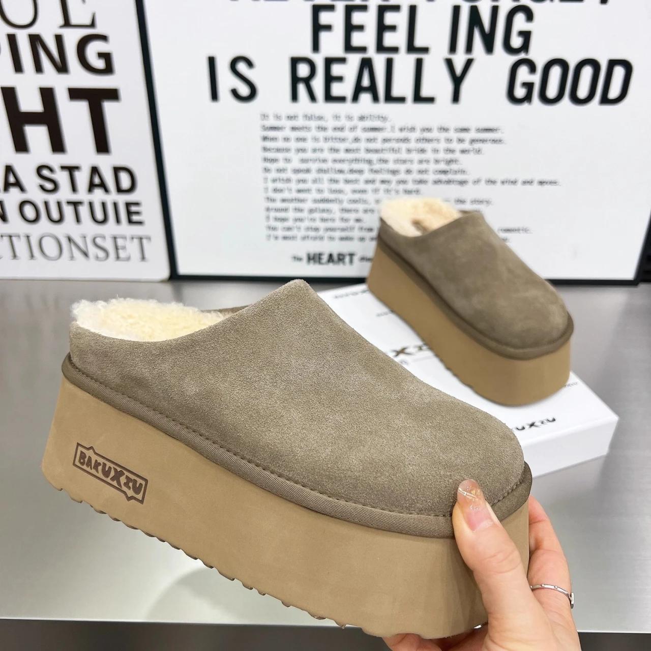 

модные леопардовые тапочки на платформе из меха и хлопка женские замшевые мюли обувь женские брендовые плюшевые теплые шлепанцы 2024 года тренд повседневные Botas Muejr 40 зеленые хаки