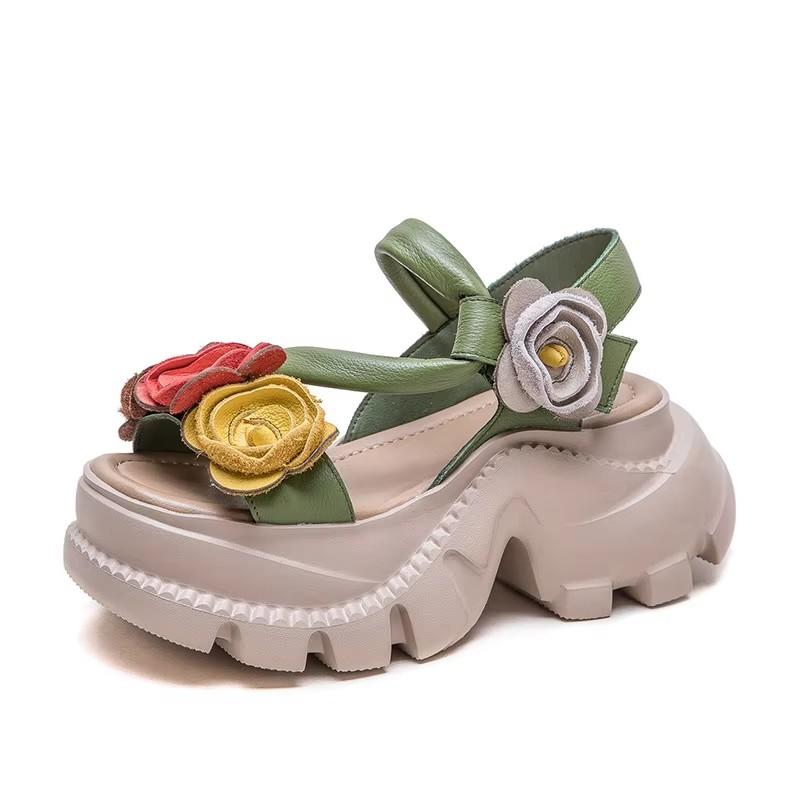 Fashion GKTINOO 2025 New Retro Flower Peep Toe Platform Sandals Breathable Genuine Leather Versatile Summer Women's Shoes