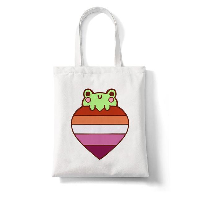 Женская сумка через плечо милая сумка с принтом лягушки Rainbow Pride женская сумка-шоппер в стиле Харадзюку парусиновая пляжная сумка большая сумка 2426cm 669₽