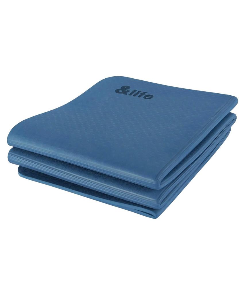 AndLife Folding Yoga Mat with Storage 6mm Thick TPE Navy Bag, Material, AL610303B01,