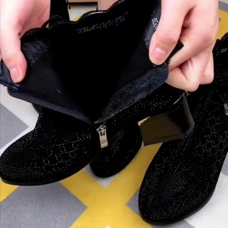 

Medium tube black short boots autumn new pointed side zipper women s shoes women s thick heel mother shoes 40