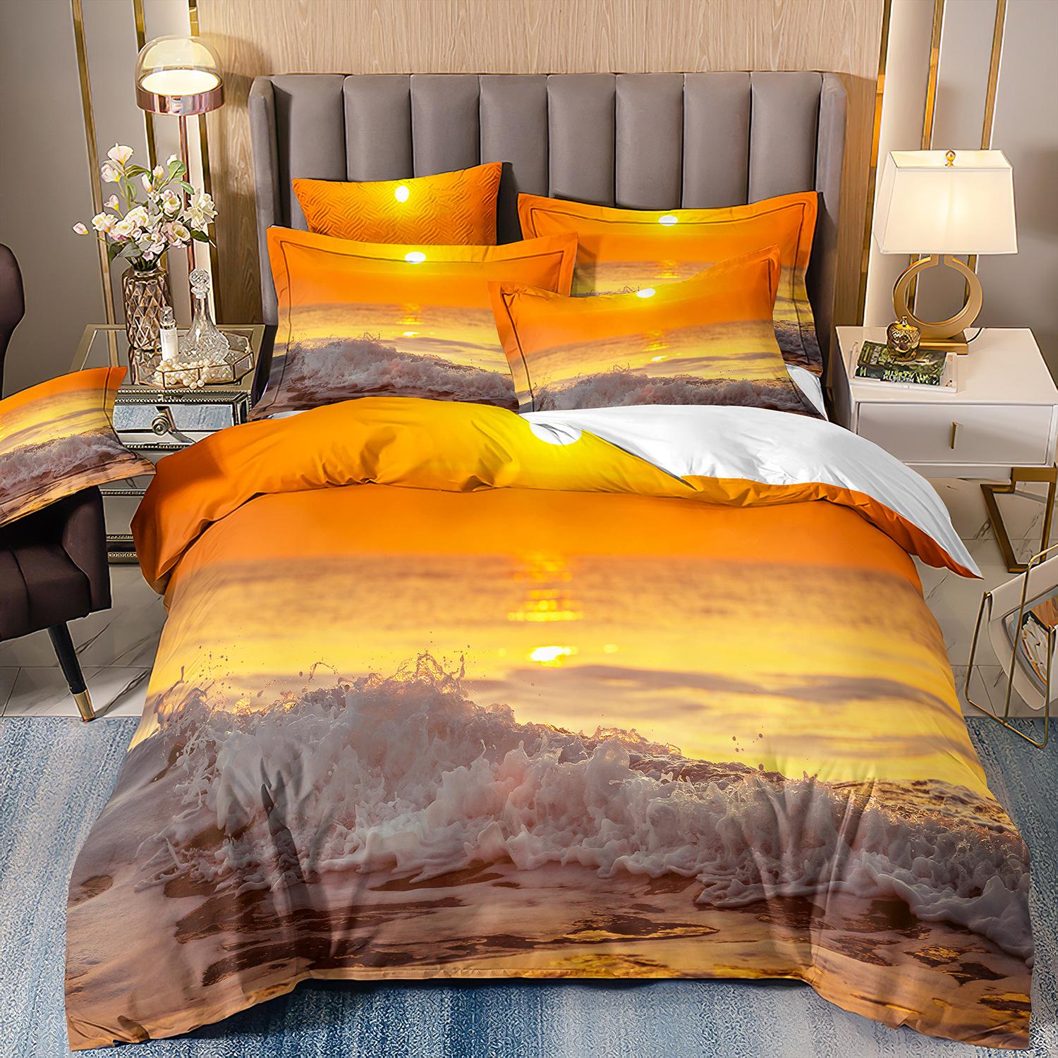 

Seaside Landscape 3D Digital Printing Three-Piece Set, Polished Bedding, Beach Quilt Cover cover 70 * 133 and 50 * 75 * 1