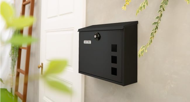 Kabapost Twist with Black Mailbox, Wall-Mounted, Large, Lock, Key, Horizontal,