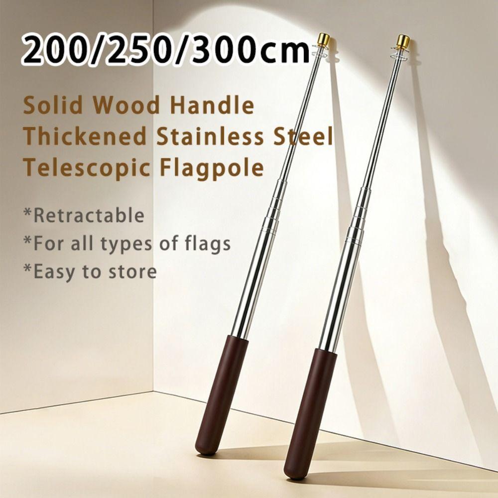 Stainless Steel Rod Tour Guide Flag Pole Solid Wood Handle Teaching Stick Flagpole  Outdoor
