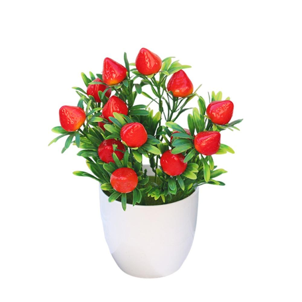 Multicolor Artificial Fruits Bonsai White Flowerpot Orange Peach Strawberry Fruit Tree Potted Pomegranate Lemon Photo Props