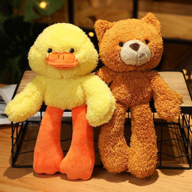 Poupées en Peluche de Dessins Animés Populaires - Ours en Peluche Jambes Longues Grosse Tête, Cochon Rose, Chat, Canard Jaune - Idéal pour Cadeaux et Machines à Pinces