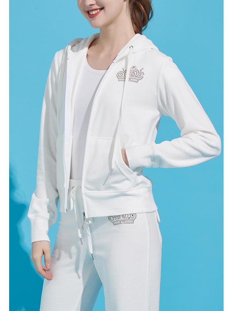 Luxurious Women's Velvet Hooded Two-Piece Sportswear Set - Loose Leg, Hot Drill. Perfect for Spring & Autumn.