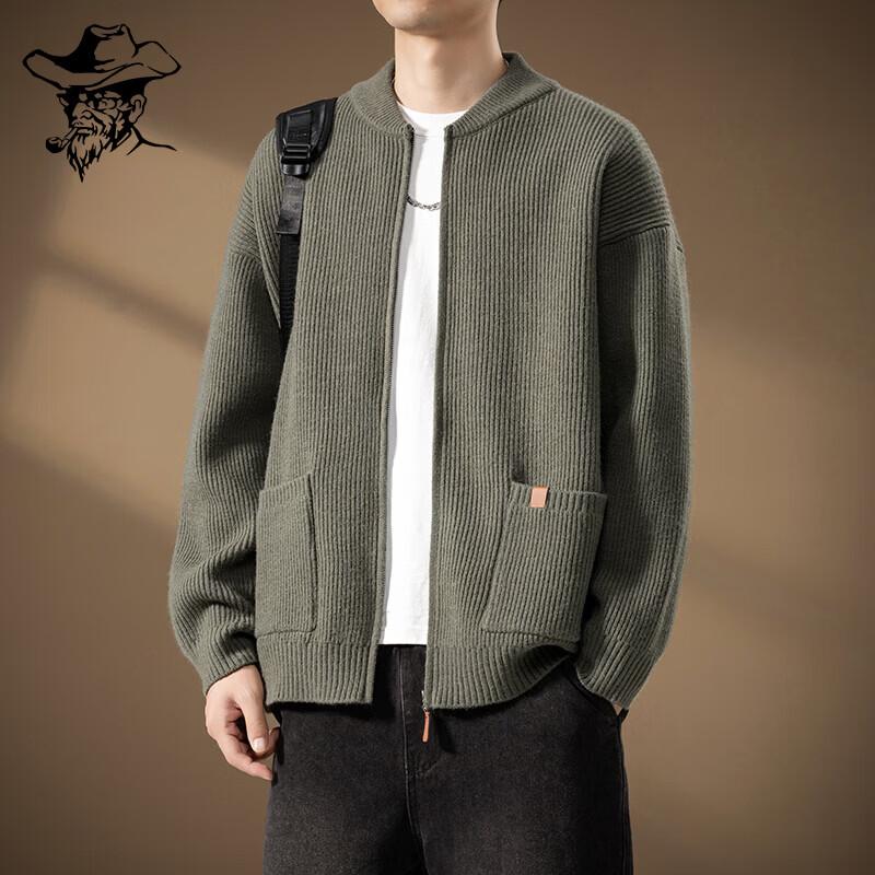 LRT Men's Baseball Collar Knit Cardigan