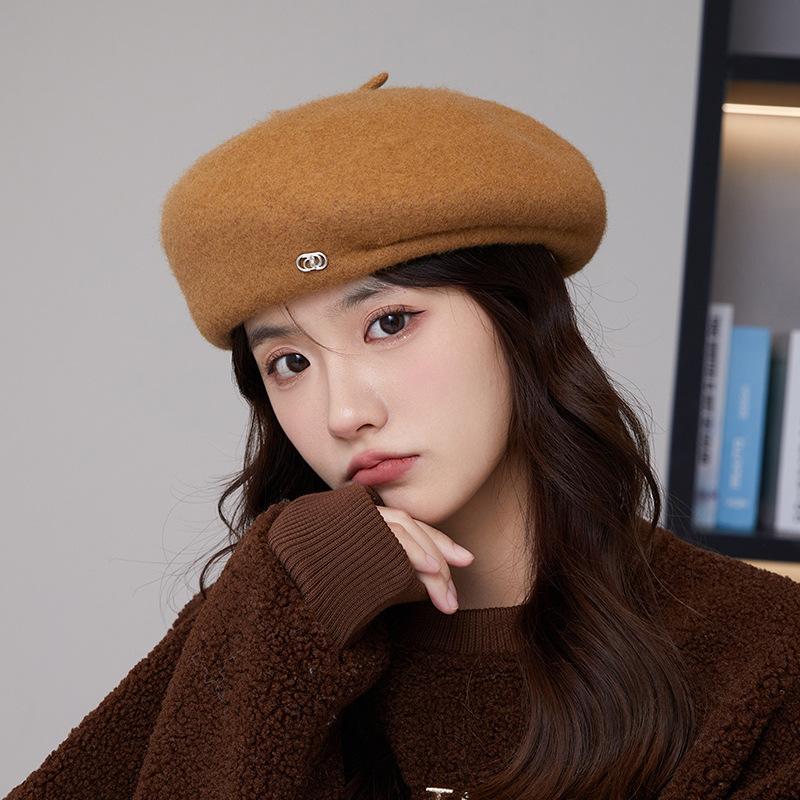 Korean Style Large Head Hat for Women in Autumn and Winter Warm and Fashionable Versatile Wool Beret Korean Style Face Showing Little Painter Hat