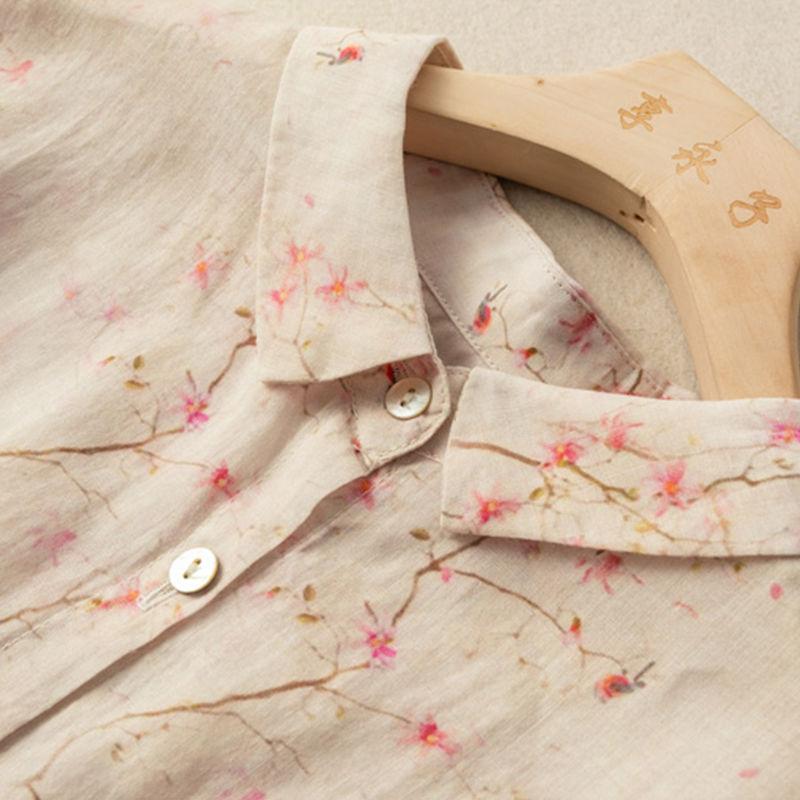 Fashionable Chinese Style Cotton and Linen Top Printed Shirt Retro Long Sleeve Floral Temperament Versatile Cardigan