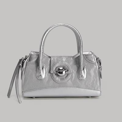 Textured Motorcycle Bag 2025 New Fashion Commuter Handbag Niche Design Versatile Silver Single Shoulder Crossbody Bag for Women