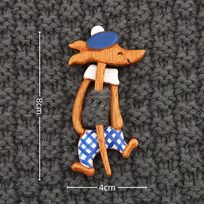 Wooden Brooch Cartoon Cute Cat Fox Dog Animal Pattern Diy Craft Badge Funny Pin Shawl Scarf Brooch Clothing Accessory