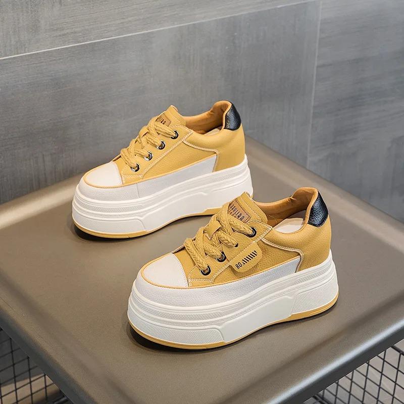9cm Kuh Wildleder Echtes Leder Damen Vulkanisierte Schuhe Plateau Keil Skateboarden Hohe Absätze Freizeit Sommerschuhe