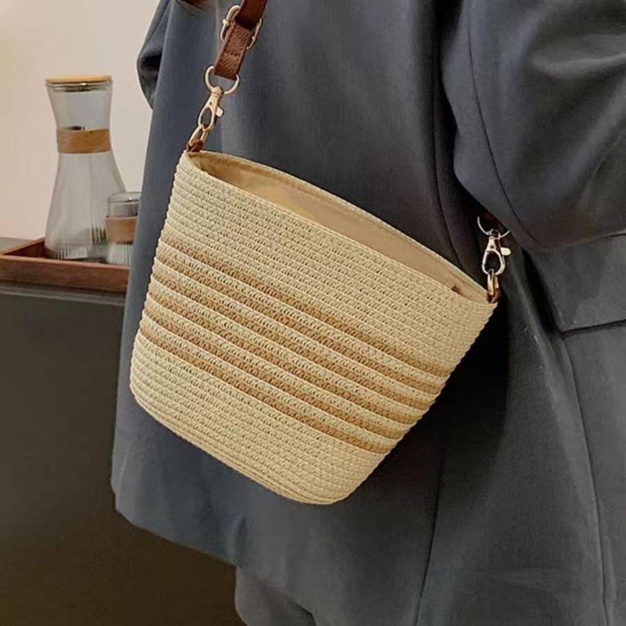 French-Style Woven Beach Tote - Versatile Single Shoulder Bag