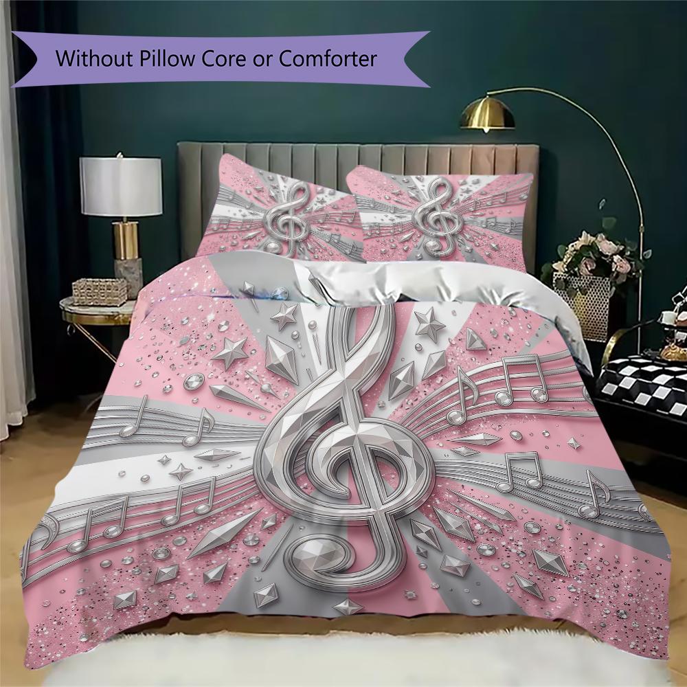 Dynamic Music Melody Pattern Bedding uilt Set uilt Cover Pillowcase Home Decoration Birthday Gift (1 * duvet cover + 2 * pillowcase without core)