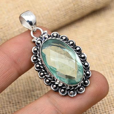Gorgeous Aqua Apatite Gemstone Handmade 925 Solid Sterling Silver Jewelry Pendant For Women