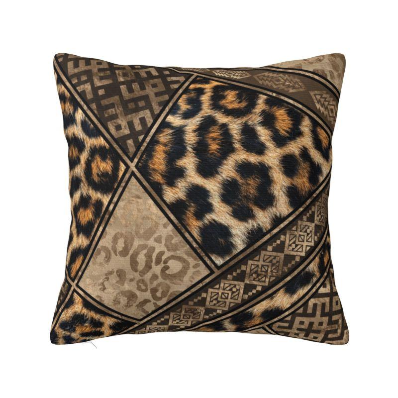 Fluffy Leopard Skin Leather Texture Sofa Cushion Cover Polyester Tropical Wild Animal Throw Pillow Case Bedroom Decoration