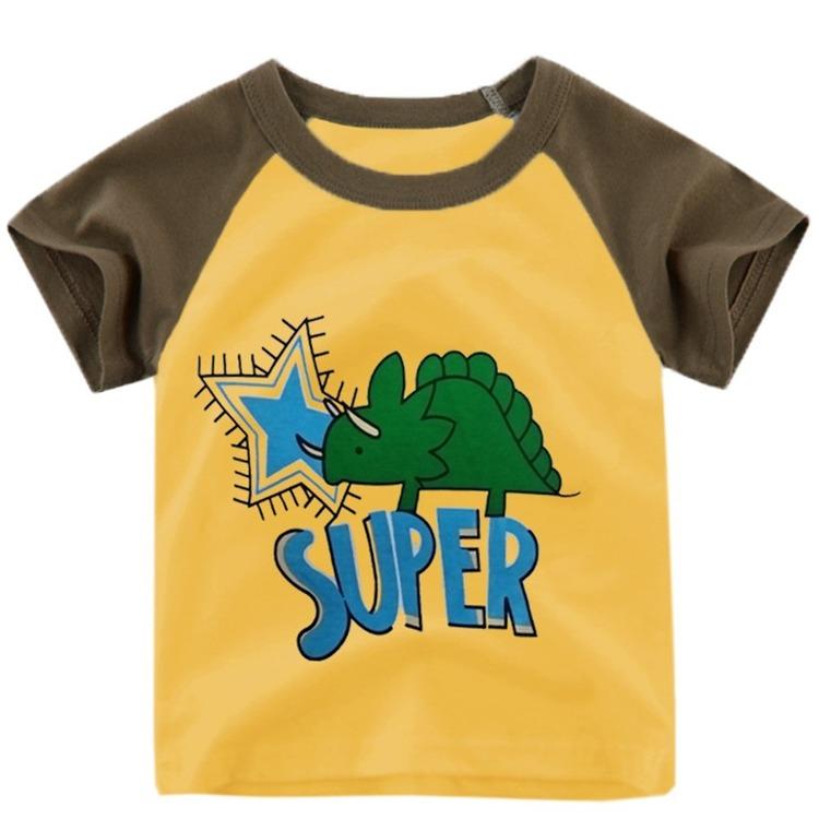 Kids Short Sleeve T Shirt Toddler Boys Girls Color Patchwork Summer Tops Cartoon Printed Graphic Tees
