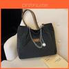 Stylish Korean Stitching Pattern Tote Bag Fashionable Nylon Medium Shoulder Bag For Women In Black Beige Khaki