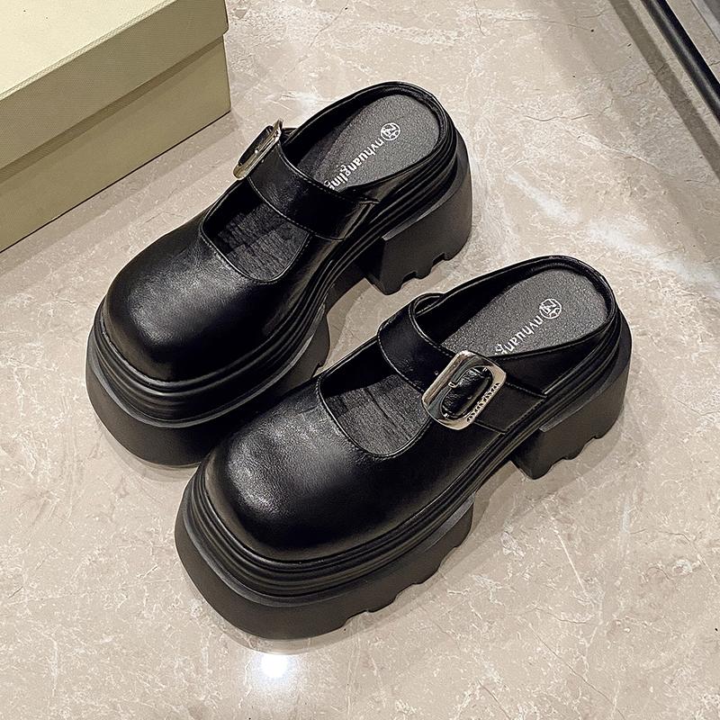 Fashion 10.5cm Microfiber Leather Platform Autumn Breathable Pumps Summer Spring Synthetic Chunky Heels Mary Jane Slipper Shoes