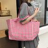 Large Capacity Plaid Women's Canvas Shoulder Bags Simple Commuter Female Shopping Bag College Girls Book Tote Travel Handbags