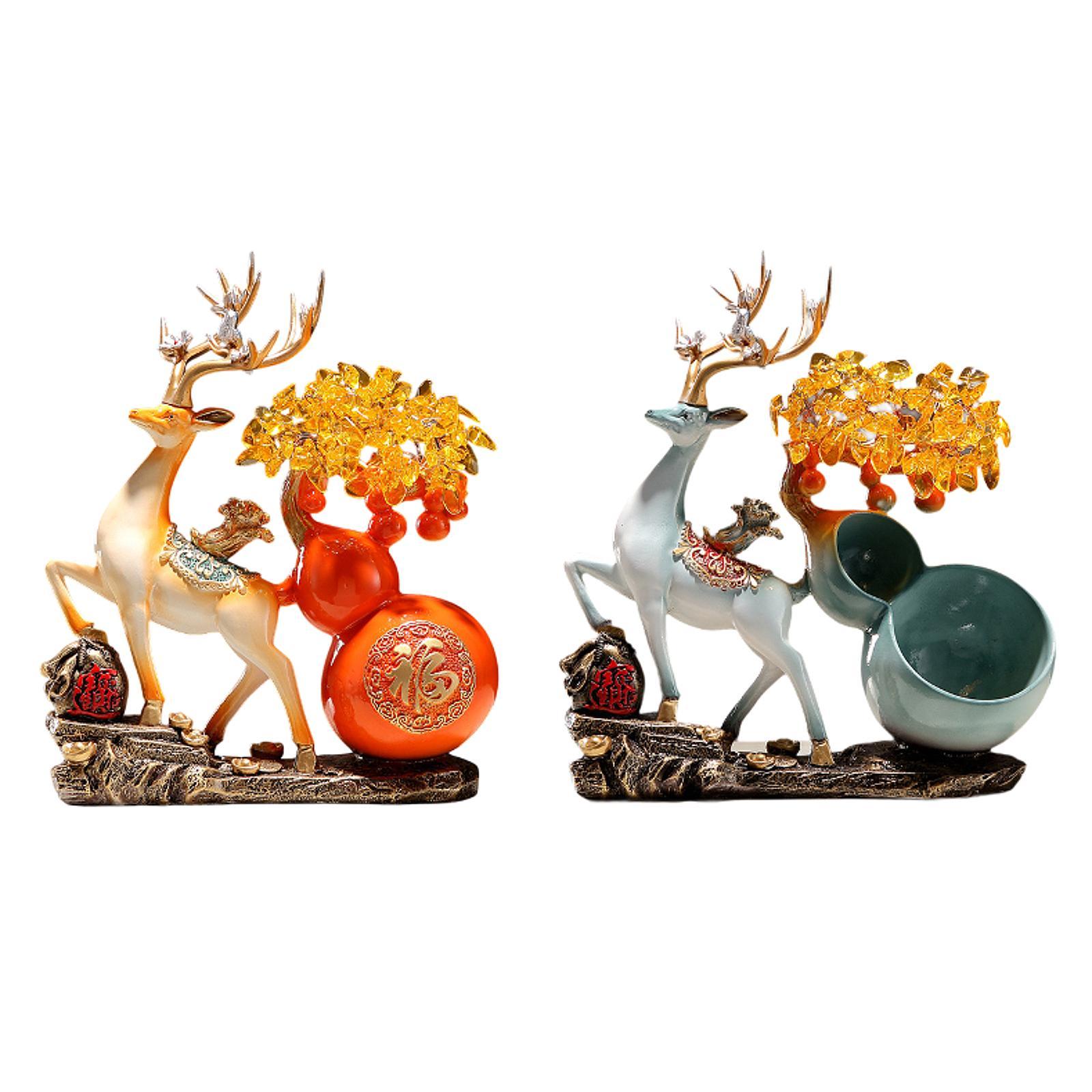 Deer Sculpture Tabletop Ornament Deer Statue for Bookshelf Bedroom Cabinet 26cmx11cmx30cm