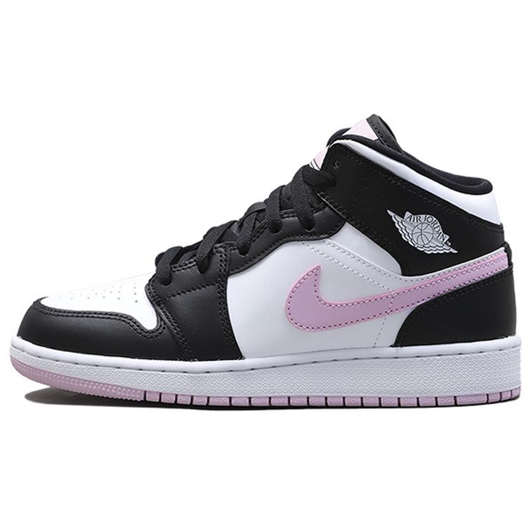 Ny Jordan 1 Mid Hvit Svart Lys Arktisk Rosa GS 555112-103