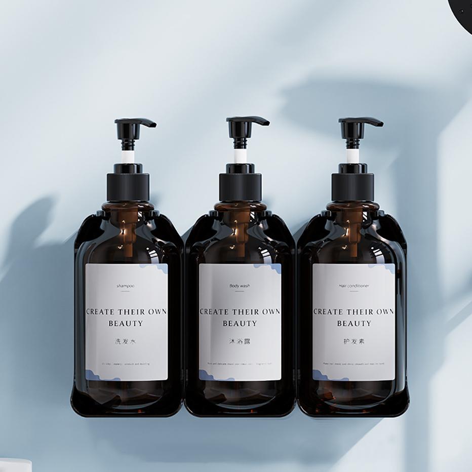 Wall Mounted Soap Dispenser Set Refillable Shampoo Conditioner Body Wash Bottle Holder for Shower Wall