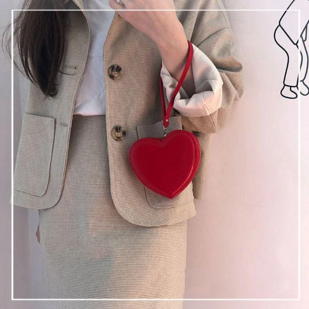 Card Pocket PU Purses Korean Style Solid Heart Bag Ins Red Love Hear Wallet  Outdoor