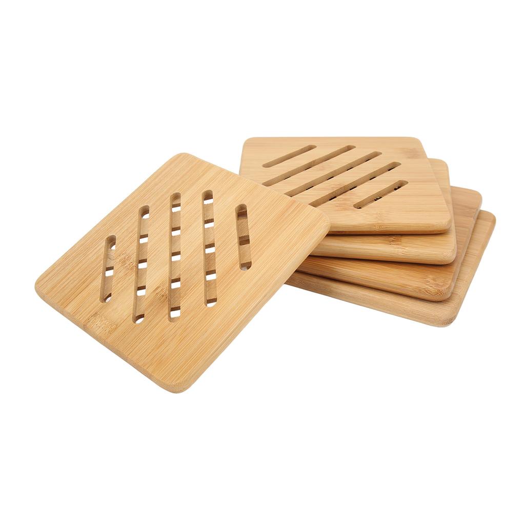 5 Pcs Bamboo Hot Pad Table Mat Bamboo Trivet Pot Mat Heat Resistance for Hot Dishes Pot Bowl Teapot Quadrate 15CM