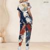 Damen Übergröße V-Ausschnitt Kurzarm Kasack-Set Marineblau Mit Roten Punkten Dekor Print Krankenschwester Uniform Set