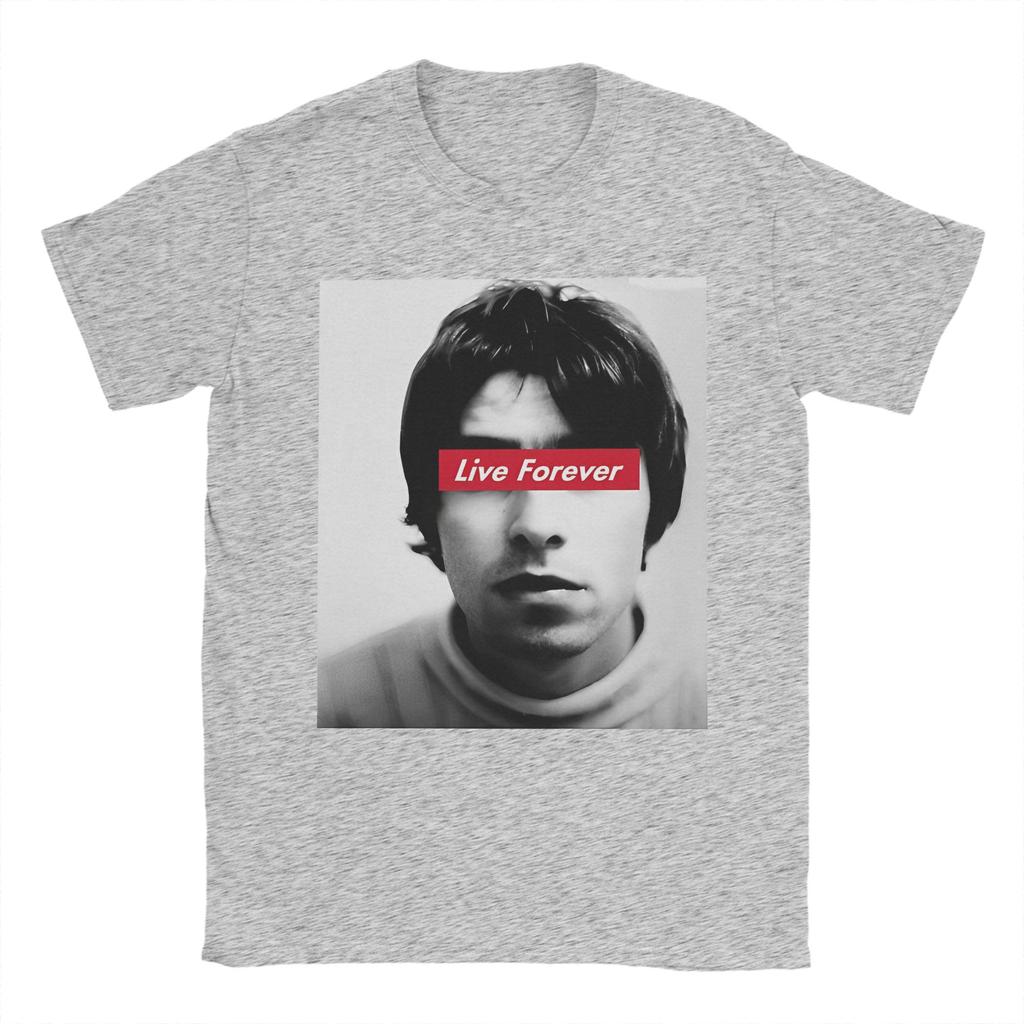Printed O-Oasis Live Forever T-Shirt Men's Cotton Short Sleeve Crewneck Summer Top Tee