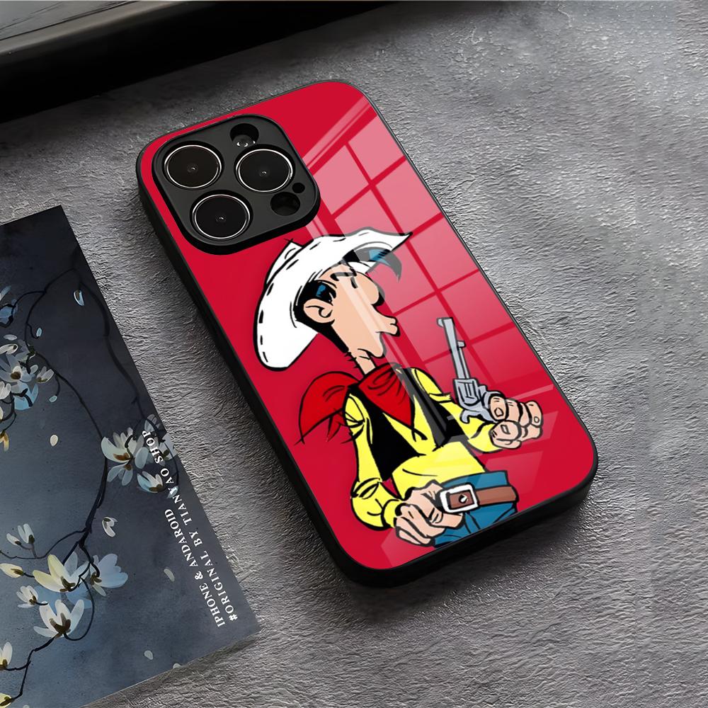 

LUCKY LUKE CARTOON Phone Case For IPhone 17 Air 16 E Pro Max 15 14 13 Mini 12 Pro 11 Max Plus Black Glass Cover iPhone 13ProMax