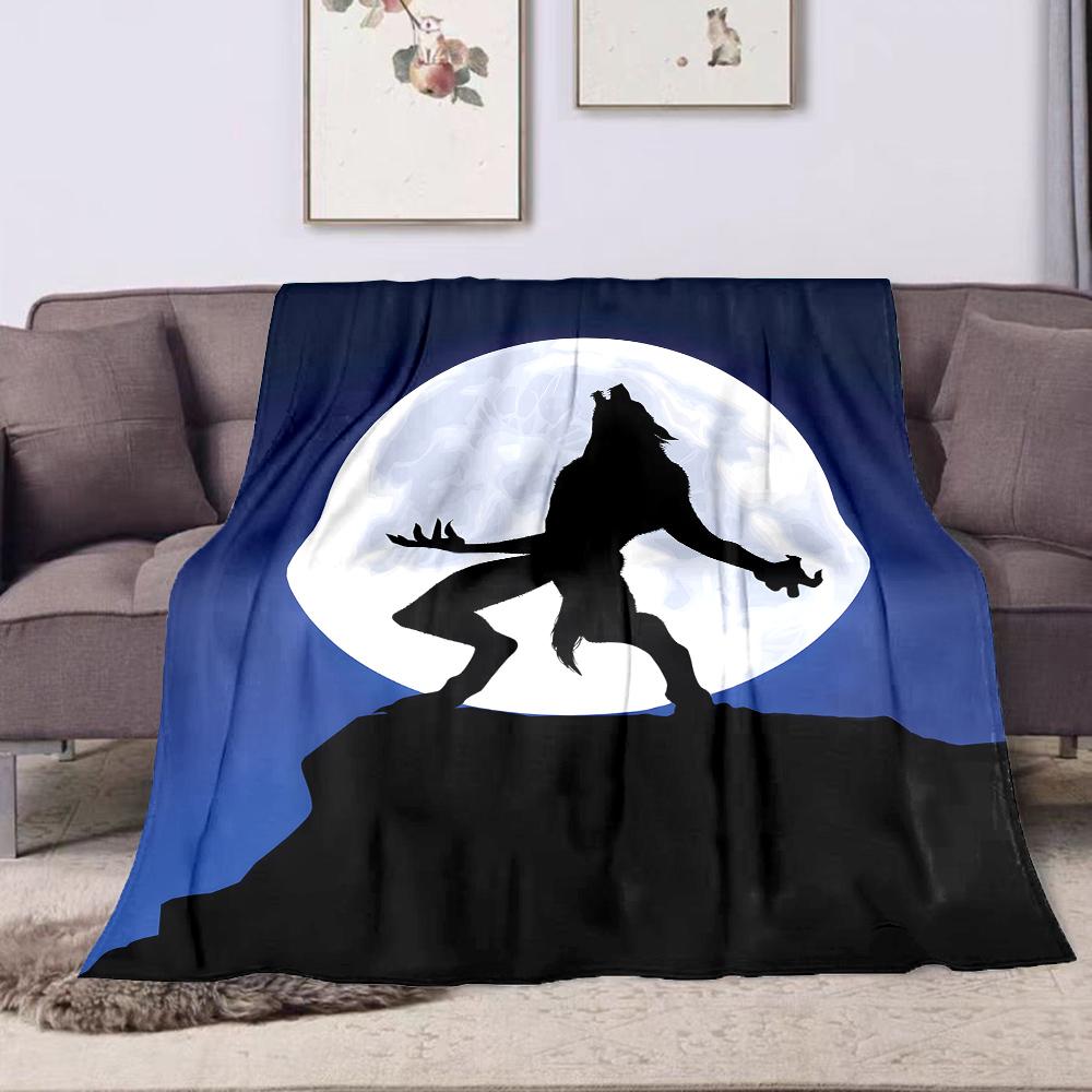 Howling Werewolf Under Full Moon Patterned flannel blanket perfect for the bedroom living room, sofa, or a little nap