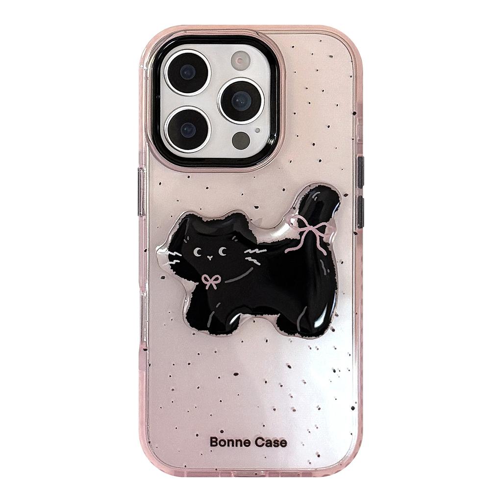 Black Pink Cartoon Suitable for IPhone 15 Apple 16pro Mobile Phone Case Max Three Dimensional Cat 1311 Sweet Cool 14
