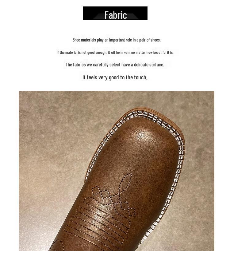 He Sui Style Versatile Western Cowboy Boots: Summer Chunky Heel, Embroidered, Pull-On Mid-Calf with Square Toe, Riding Boots In Plus Size.