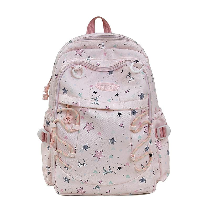 Schoolbag new solid color star large capacity versatile schoolbag new cute women's backpack backpack high value double backpack