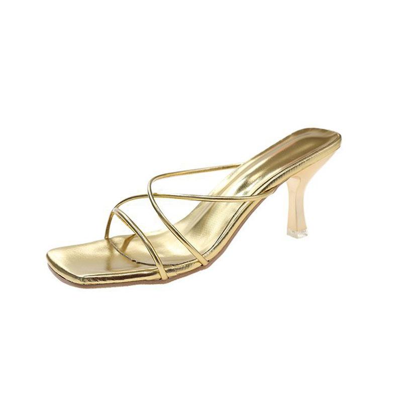 

Fashion Middle Heels Women Slippers Outside Summer Shoes for Women Stiletto Slides Thin Cross Strap Slip On Lady Sandals WSH5075 40