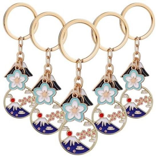 FOMIYES 5-piece Wind Mount Fuji Cherry Blossom Keychain Key Decoration Accessory Car Backpack