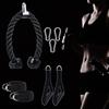Fitness Pull Rope Set 2 Exercise Handles 3 Carabiner Clips Tricep Pull Down Rope Cable Machine Attachments for Gym Black