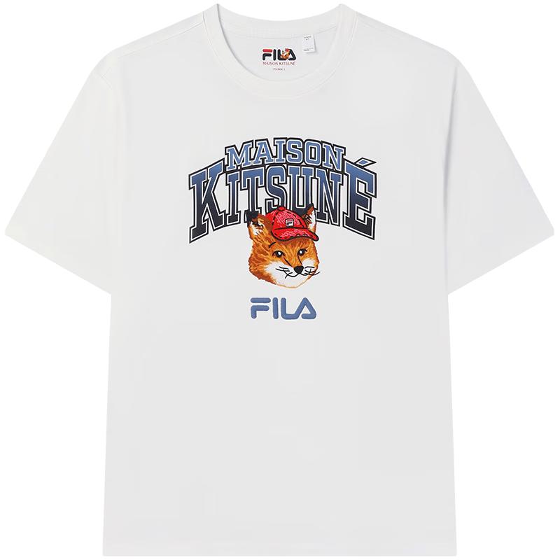 Мужская/Женская футболка FILA с вышивкой лисы, свободного кроя, с коротким рукавом XL