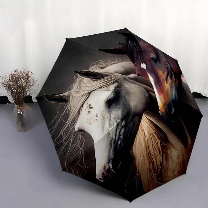 Horse Artwork- Automatic umbrella, Four Seasons Portable Folding Umbrella, Suitable for Men and Women, Travel, Daily Compact Umbrella, Outdo