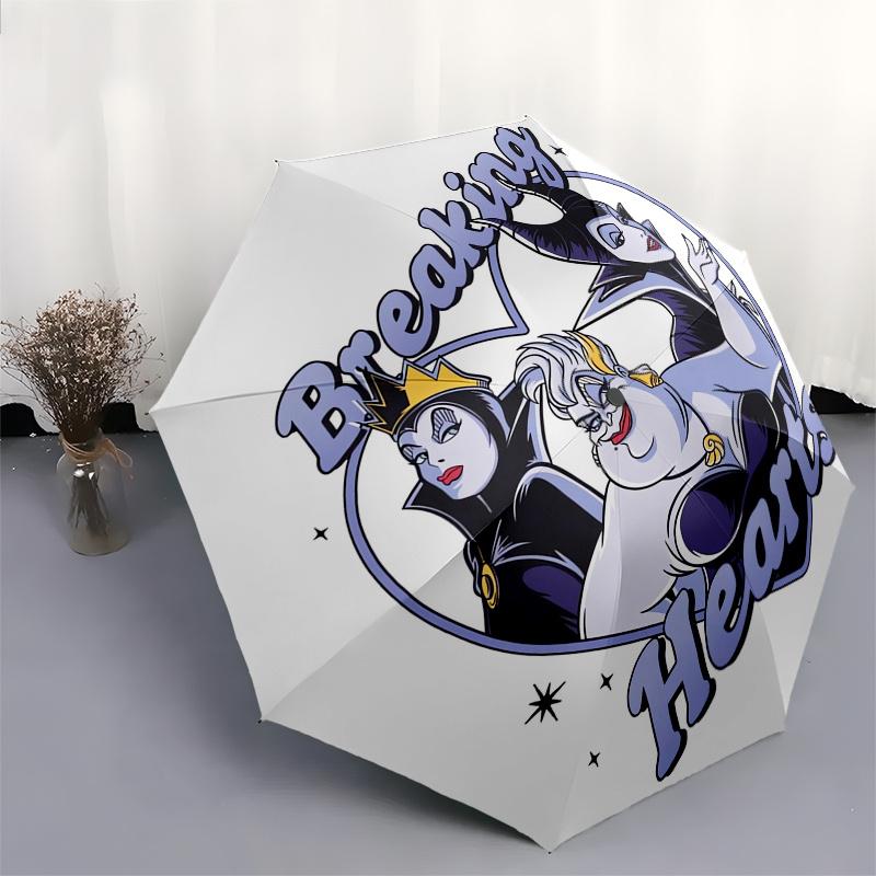 Disney Villains,Hearts,Disney Manual Opening and Closing Umbrella, 8-Rib Reinforced Folding Design, Lightweight