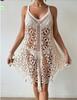 Wind Crochet Cut-Out Beach Skirt Women'S V-Neck Suspender Resort Dress Sexy Knit Cover-Up