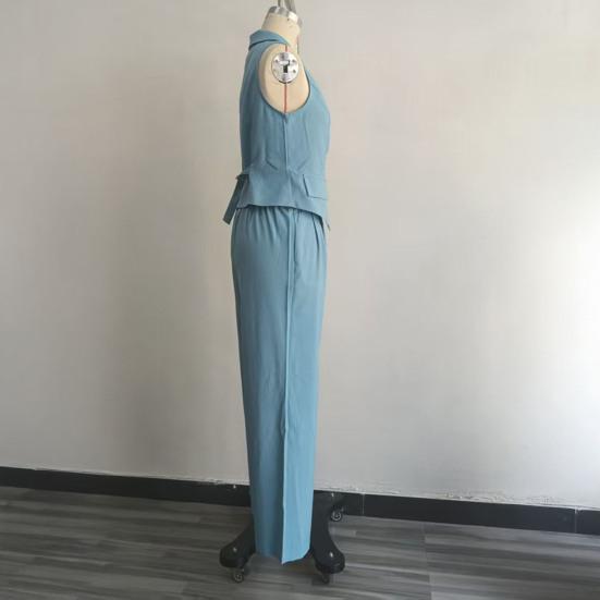 Damen Sommer 2-teilige Business Work Outfits, Ärmellose Hemdweste und Weite Hosen Passendes Set