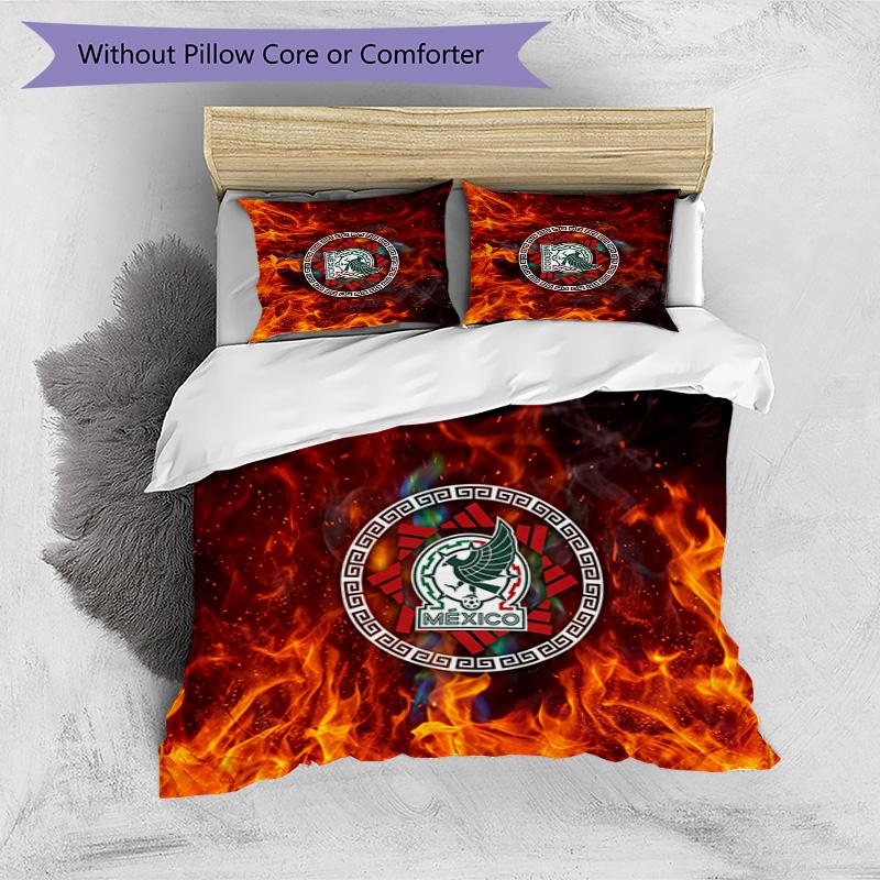 Mexico footbal Printed Bedding 3 Piece Set Cozy Breathable Bed Cover Set as Housewarming Holiday Gift