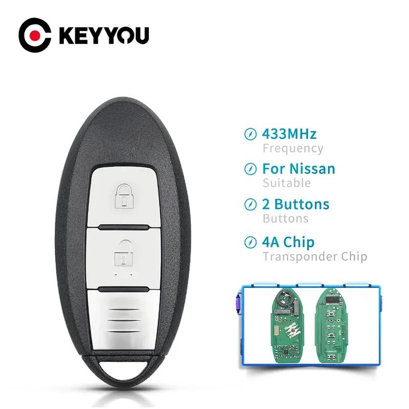 KEYYOU Voor Nissan Juke Qashqai X-Trail TIIDA SYLPHY J10 J11 2012-2020 Auto Keyless Go Slimme Afstandsbediening Sleutel 433Mhz 4A Chip 2 Knoppen