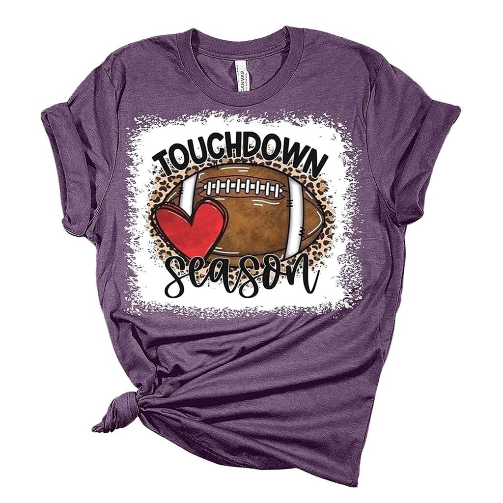 TOUCHDOWN SEASONWomen's Casual Fashion Casual Short Sleeve Rugby Print Round Neck T-shirt Top