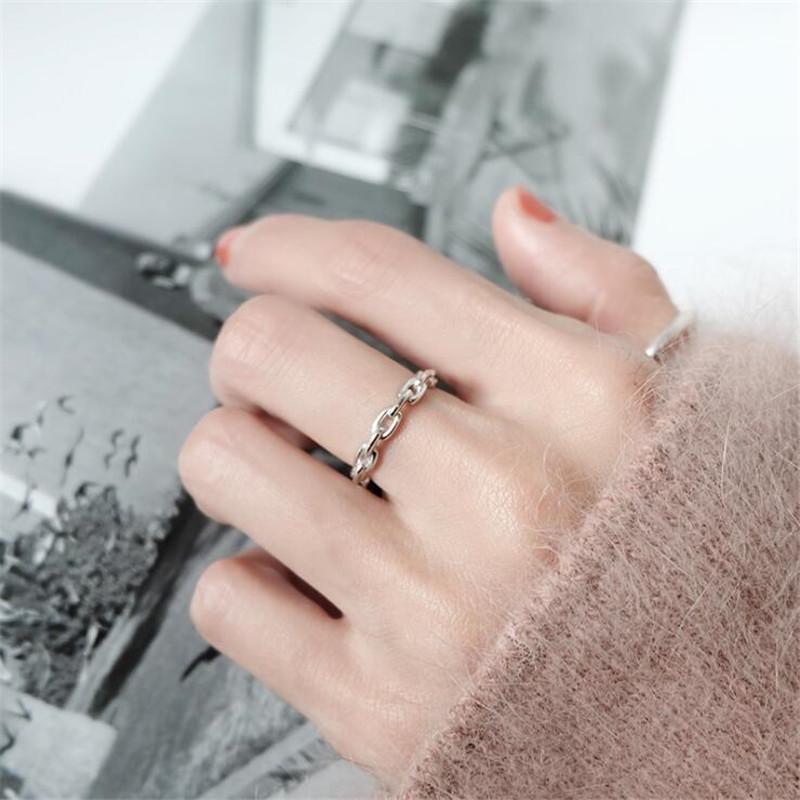 New Fashion Simple Personality Chain Shaped 925 Silver Not Allergic Hollow Fine Chain Adjustable Opening Rings R173