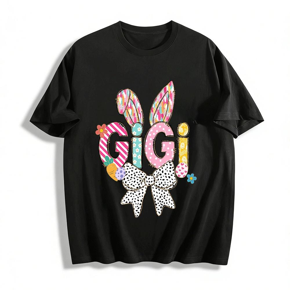 Easter Themed GiGi Print Casual Crewneck Top For Adults Pure cotton T-shirt XXS
